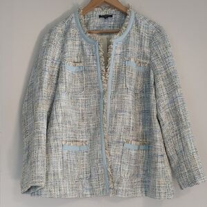 For Cynthia Tweed Blazer Women's SZ 2XL Jacket Blue Cream Corpcore Fringe Formal